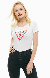 Хлопковая белая футболка с принтом Guess