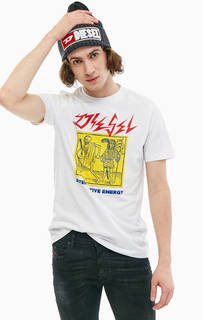 Футболка из хлопка с принтом и вышивкой Diesel