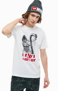 Белая хлопковая футболка с круглым вырезом Diesel