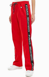 Красные брюки широкого кроя с логотипом бренда Pinko