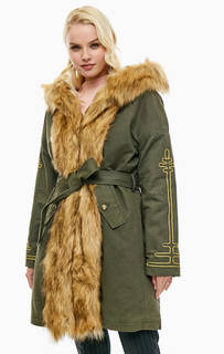 Утепленное хлопковое пальто цвета хаки Pinko