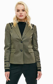 Хлопковый пиджак цвета хаки с нашивками Pinko