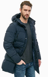 Синий пуховик с капюшоном и карманами C.P. Company