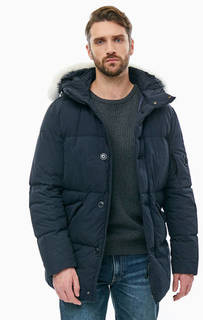Синий пуховик с отделкой из овчины C.P. Company