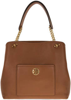 Кожаная коричневая сумка с двумя отделами Tory Burch