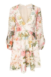 Льняное платье с цветами и оборками Zimmermann