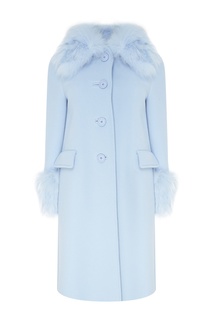 Голубое пальто с меховой отделкой Miu Miu