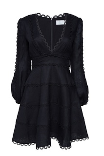 Черное платье мини с оборками Zimmermann