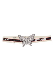 Ремень с логотипом и бабочкой Gucci