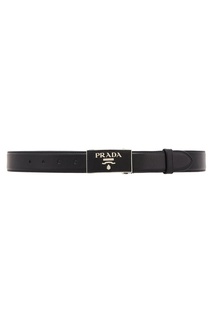 Черный кожаный ремень с логотипом Prada