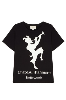 Черная футболка с принтом “Chateau Marmont” Gucci