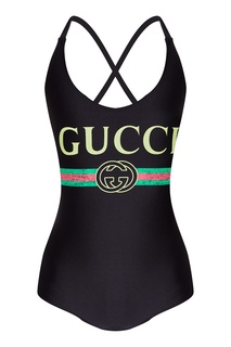 Черный купальник с винтажным логотипом Gucci