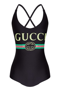 Черный купальник с винтажным логотипом Gucci