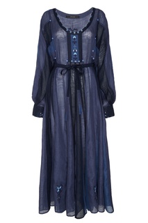 Синее льняное платье с вышивкой Vita Kin