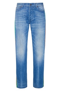 Голубые джинсы с цветными лампасами Gucci Man
