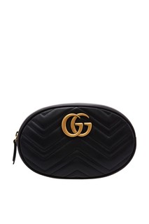 Черная овальная сумка на пояс GG Marmont Gucci