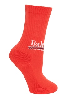 Красные носки с сине-белым логотипом Balenciaga