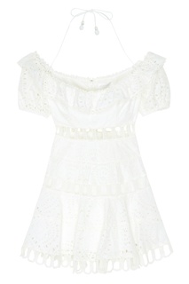 Белое платье мини с открытыми плечами Zimmermann