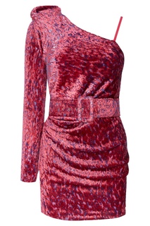 Розовое бархатное платье с поясом Alexandr Rogov