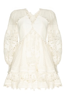 Короткое пышное платье с кружевом Zimmermann