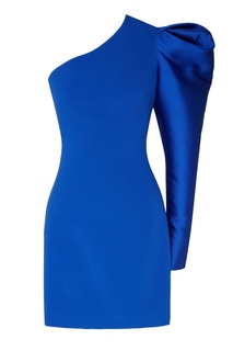 Синее платье с рукавом буф David Koma