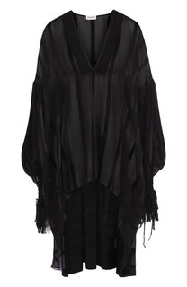 Удлиненная шелковая блуза с V-образным вырезом Saint Laurent