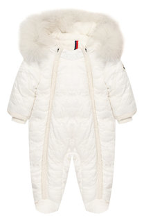 Пуховый комбинезон с мехом Moncler Enfant