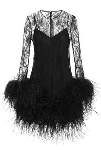 Мини-платье с кружевной вставкой и перьевой отделкой Alexander McQueen