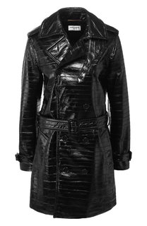 Двубортное кожаное пальто с поясом Saint Laurent