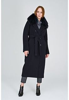 Утепленное пальто с отделкой мехом енота Electrastyle