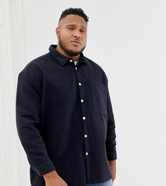 Темно-синяя рубашка навыпуск с добавлением шерсти ASOS DESIGN Plus - Темно-синий