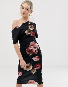Платье-футляр со складками на плечах и цветочным принтом ASOS DESIGN - Мульти