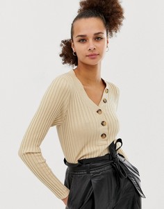 Бежевый топ в рубчик на пуговицах New Look - Рыжий