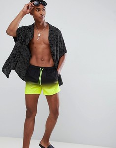 Черные/неоновые желтые короткие шорты для плавания с эффектом омбре ASOS DESIGN - Черный