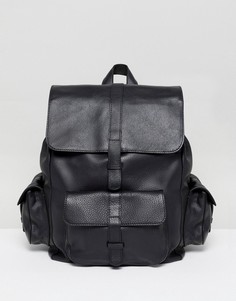 Черный кожаный рюкзак с карманами ASOS DESIGN - Черный