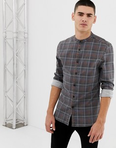 Джинсовая облегающая рубашка в клетку ASOS DESIGN - Серый