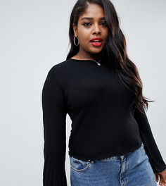 Топ в рубчик с широкими рукавами и отделкой ASOS DESIGN Curve - Черный