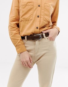 Ремень с отделкой заклепками Pieces Lia - Коричневый