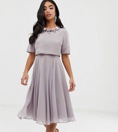 Платье миди с 3D-отделкой на горловине ASOS DESIGN Petite - Серый