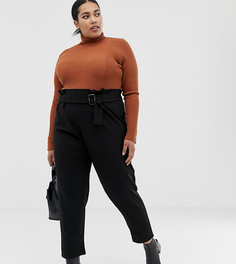Креповые широкие брюки со складками и присборенным поясом ASOS DESIGN Curve - Черный