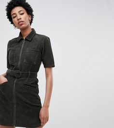 Вельветовое платье мини цвета хаки с поясом ASOS DESIGN Tall - Зеленый