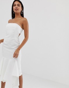 Креповое платье-бандо миди с оборкой ASOS DESIGN - Кремовый