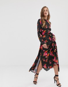 Короткое приталенное платье миди с ярким цветочным принтом ASOS DESIGN - Мульти