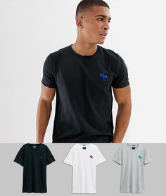Набор из 3 футболок с круглым вырезом и логотипом (черная/ белая/ меланжевая серая) Abercrombie & Fitch - Мульти