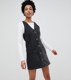 Джинсовый сарафан с V-образным вырезом и пуговицами ASOS DESIGN Tall - Черный