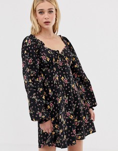Свободное платье мини с вырезом сердечком и цветочным принтом ASOS DESIGN - Мульти