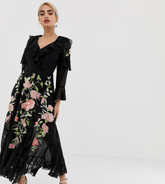 Платье макси с запахом и вышивкой ASOS DESIGN Petite - Черный