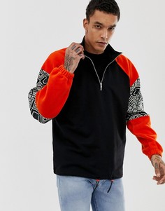 Флисовый oversize-свитшот с молнией и ацтекскими вставками ASOS DESIGN - Черный