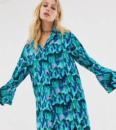 Платье-рубашка с рукавами клеш и принтом перьев Milk It Vintage - Синий