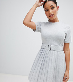 Платье мини с поясом ASOS DESIGN Petite - Серый